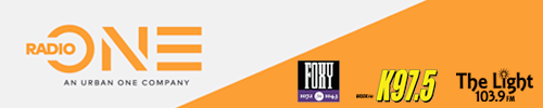 Radio One logo with station logos: 97.5, The Light 103.9, and Foxy 95.7, on an orange and white background.
