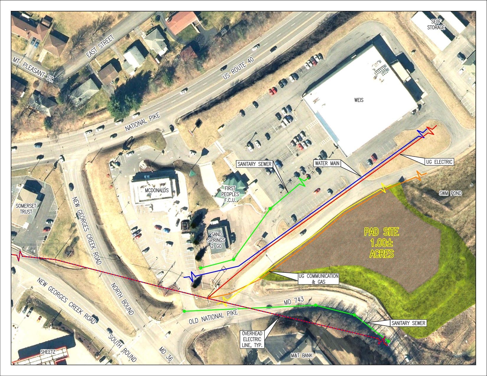 Aerial view of Commercial Development Site #4, with map, property details, and Allegany Coal & Land Company logo.