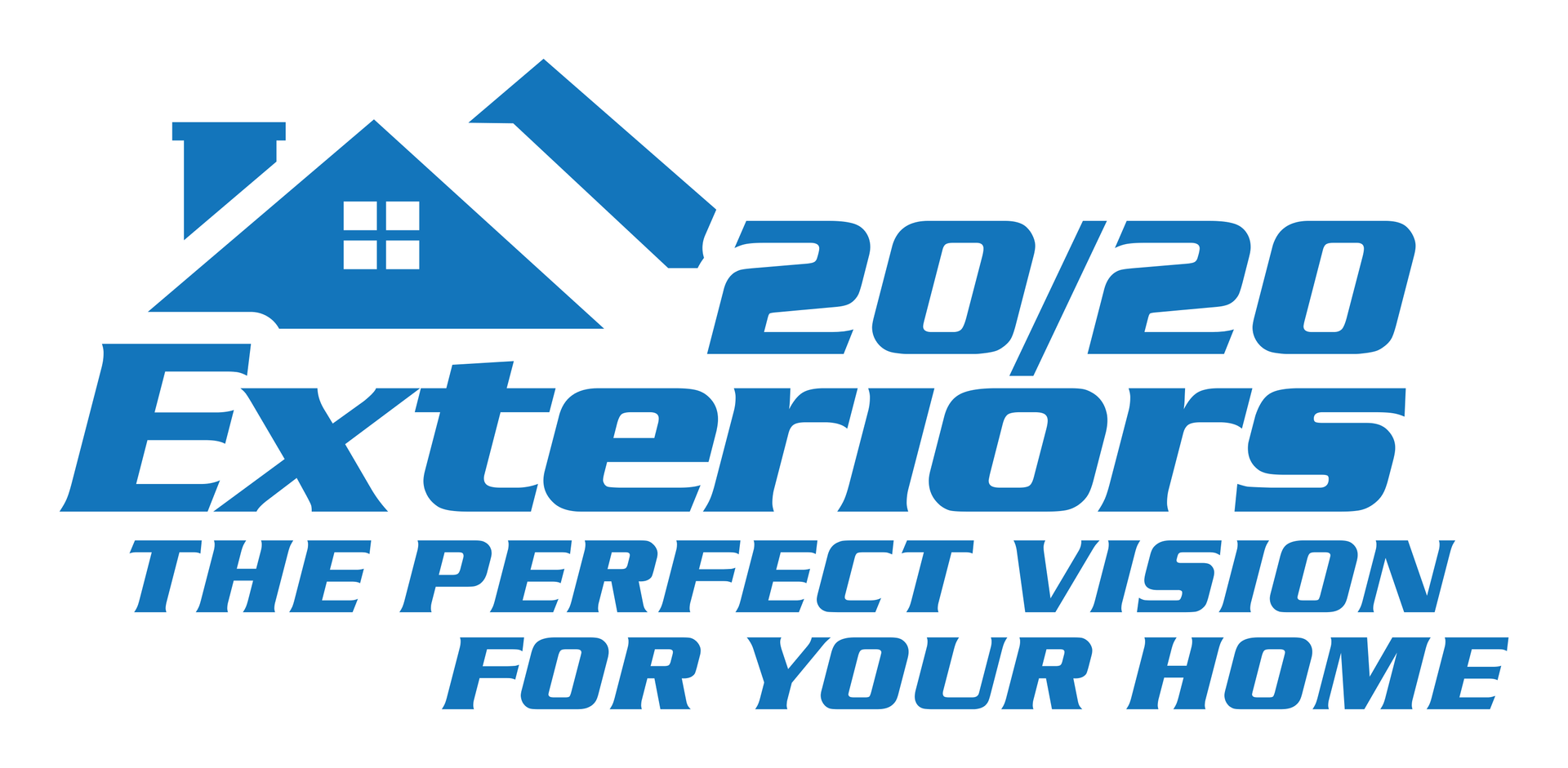Blue logo with a house icon and text: 