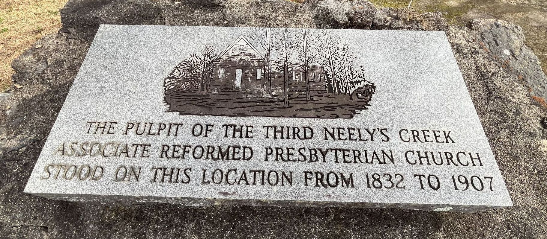 Marker for the pulpit of the third Neelys Creek Church Location
