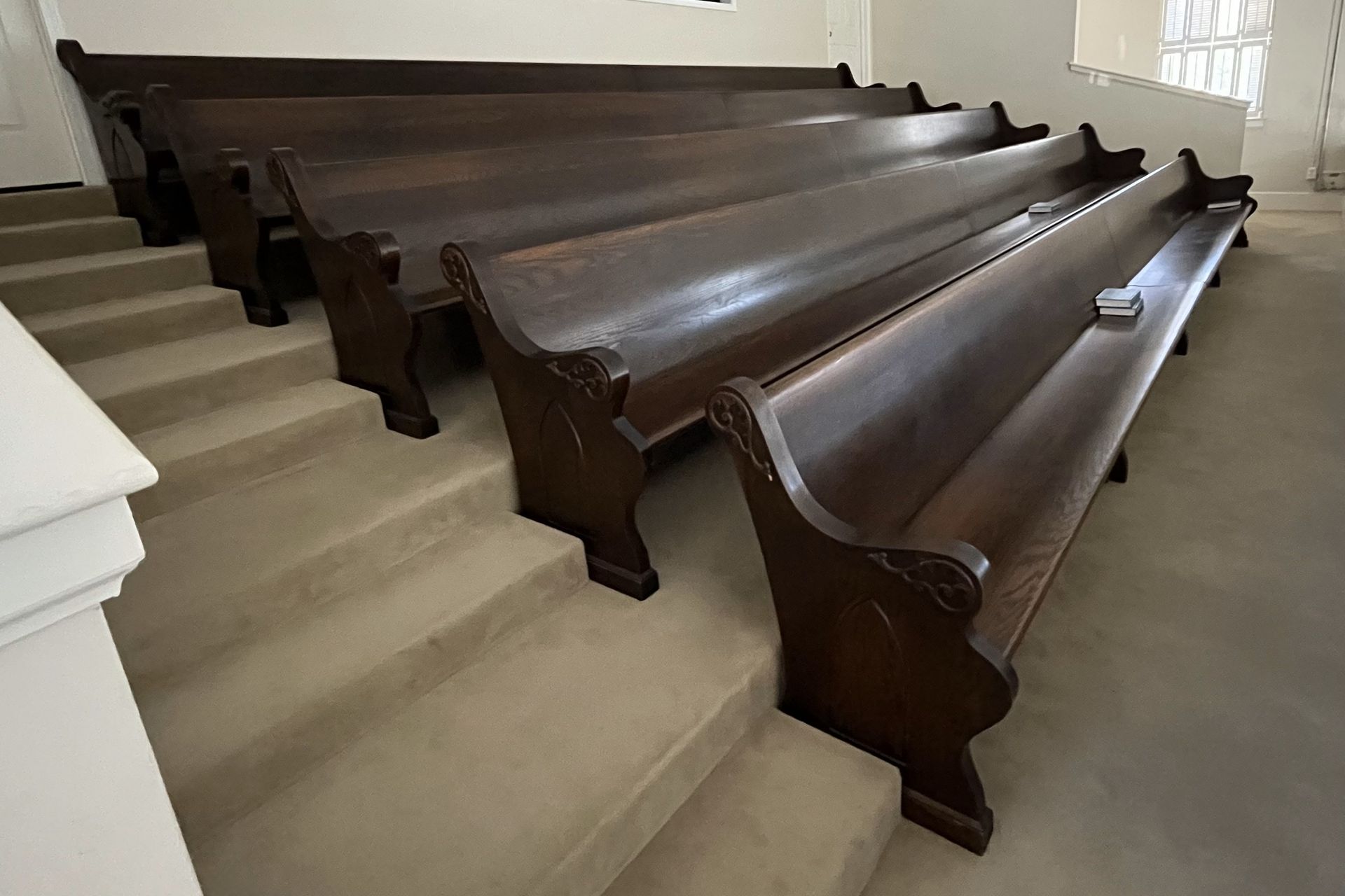 Neelys Creek ARP Church Pews repurposed from the Fourth Church in the balcony of the Fifth Church