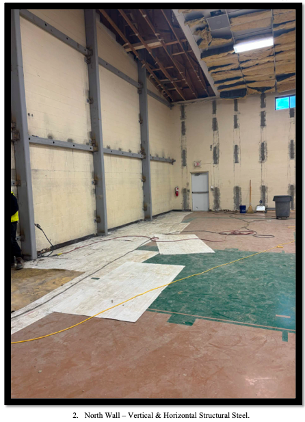 Interior framing of the Family Life Center during construction.
