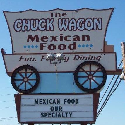 A sign for the chuck wagon mexican food