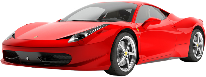 A red ferrari sports car is shown on a white background.