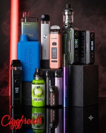 A colorful, metallic heating coil for an electronic cigarette, installed in a grey atomizer deck.