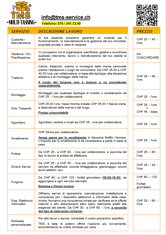 TMS LISTINO PREZZI