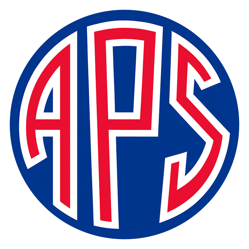 APS logo in red and white letters inside a blue circle