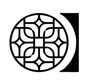 Black-and-white circular geometric logo with a central cross pattern and a black crescent shape on the right