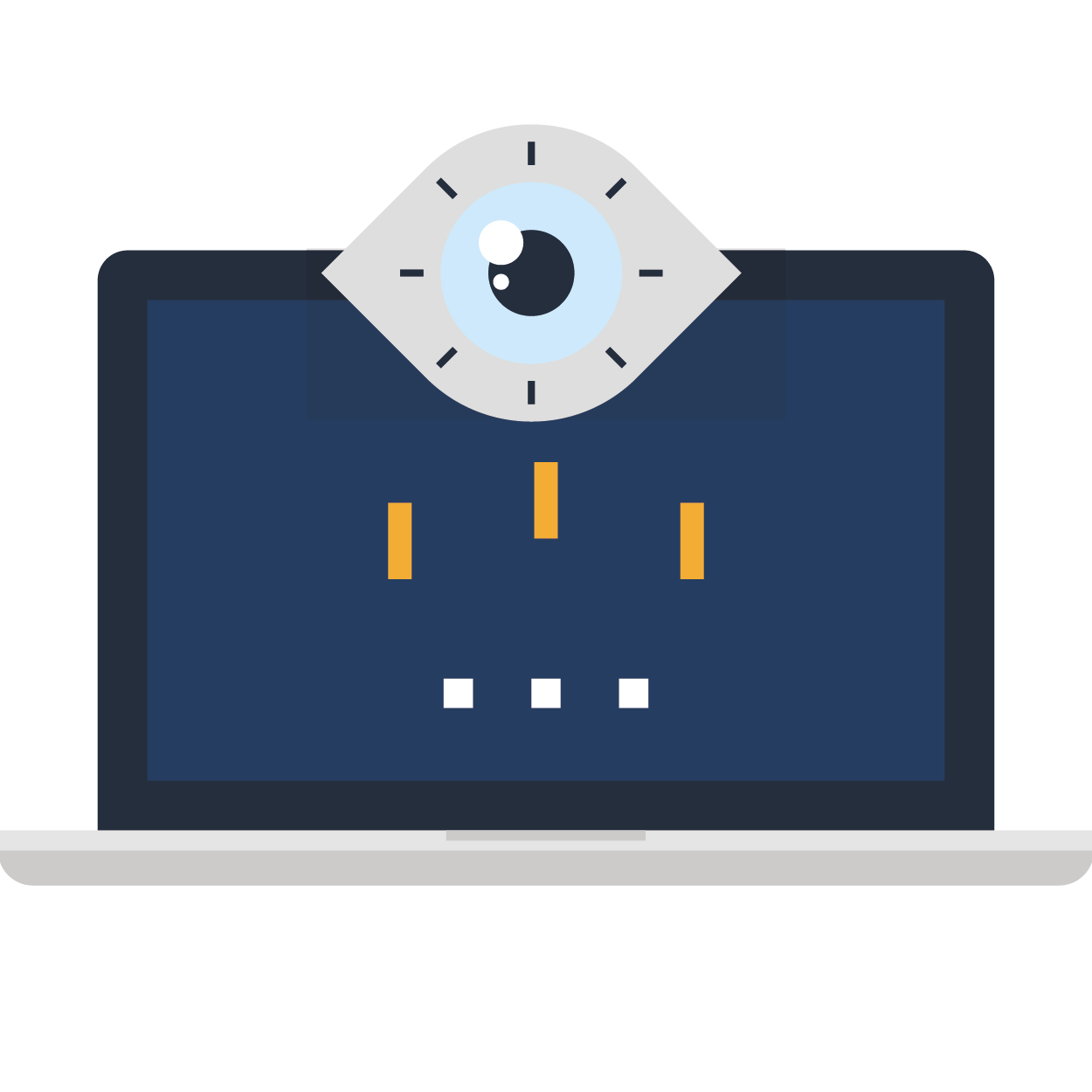 A laptop computer with an eye on the screen.