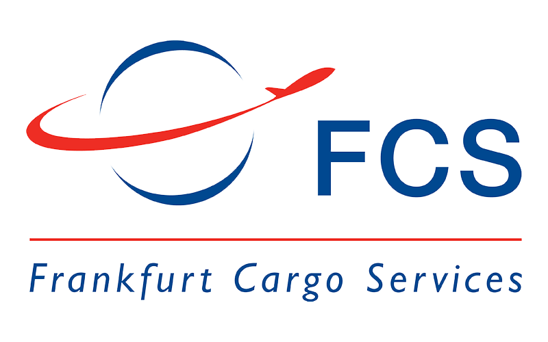 Das Logo von Frankfurt Cargo Services zeigt ein Flugzeug, das durch einen Kreis fliegt.