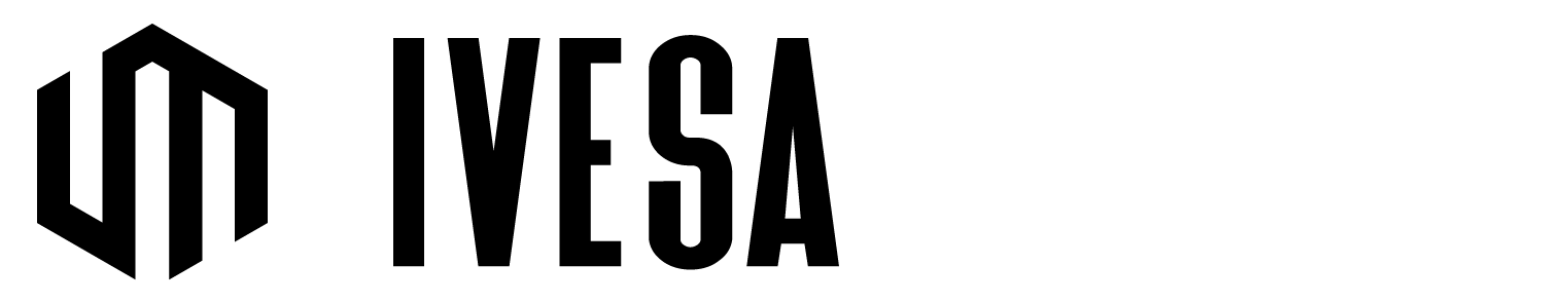 Logotipo de IVESA en negro con un icono geométrico sobre fondo blanco.
