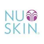 Nu Skin 標誌為藍色，帶有紫色和白色符號。