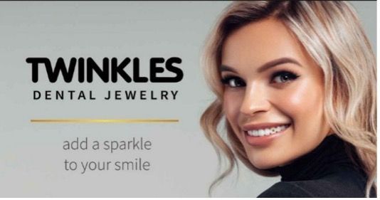 Woman with dental jewelry, smiling. Text reads