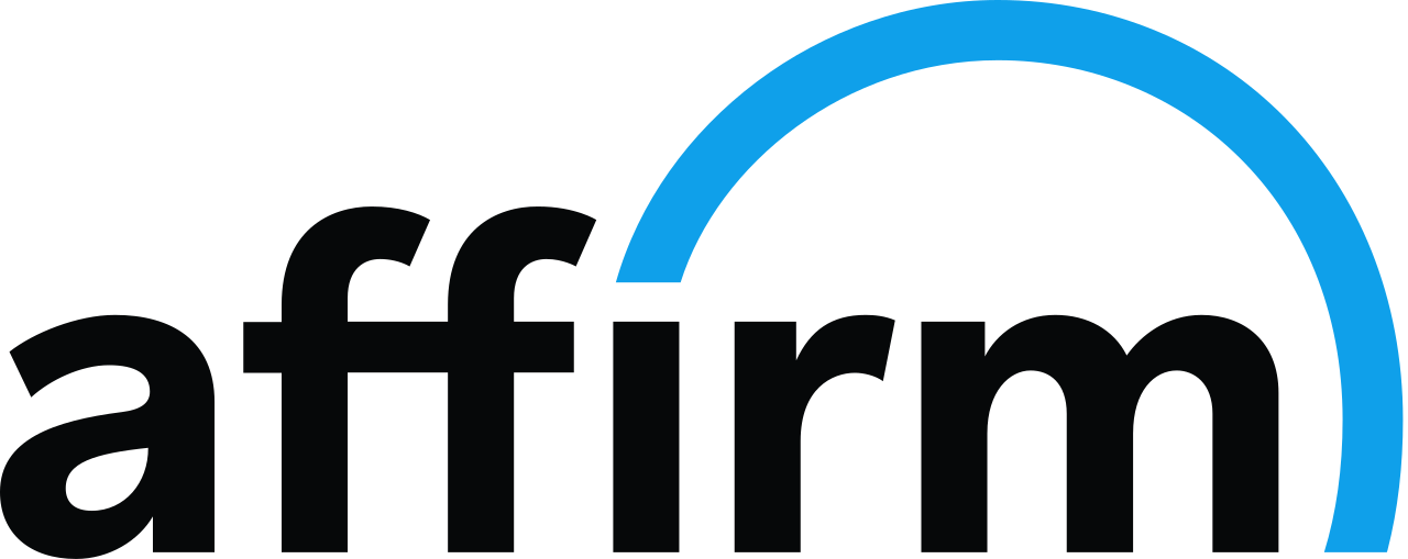 Affirm logo in black lowercase text with a blue arc over the right side