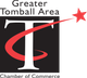 Greater Tomball Area Chamber of Commerce logo with red star and black-and-white T on black background