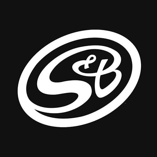 White stylized “SB” logo inside an oval on a black background