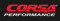 Corsa Performance logo in red and white on a black background