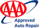 AAA Approved Auto Repair logo with red AAA letters, blue swoosh, and black text on white background