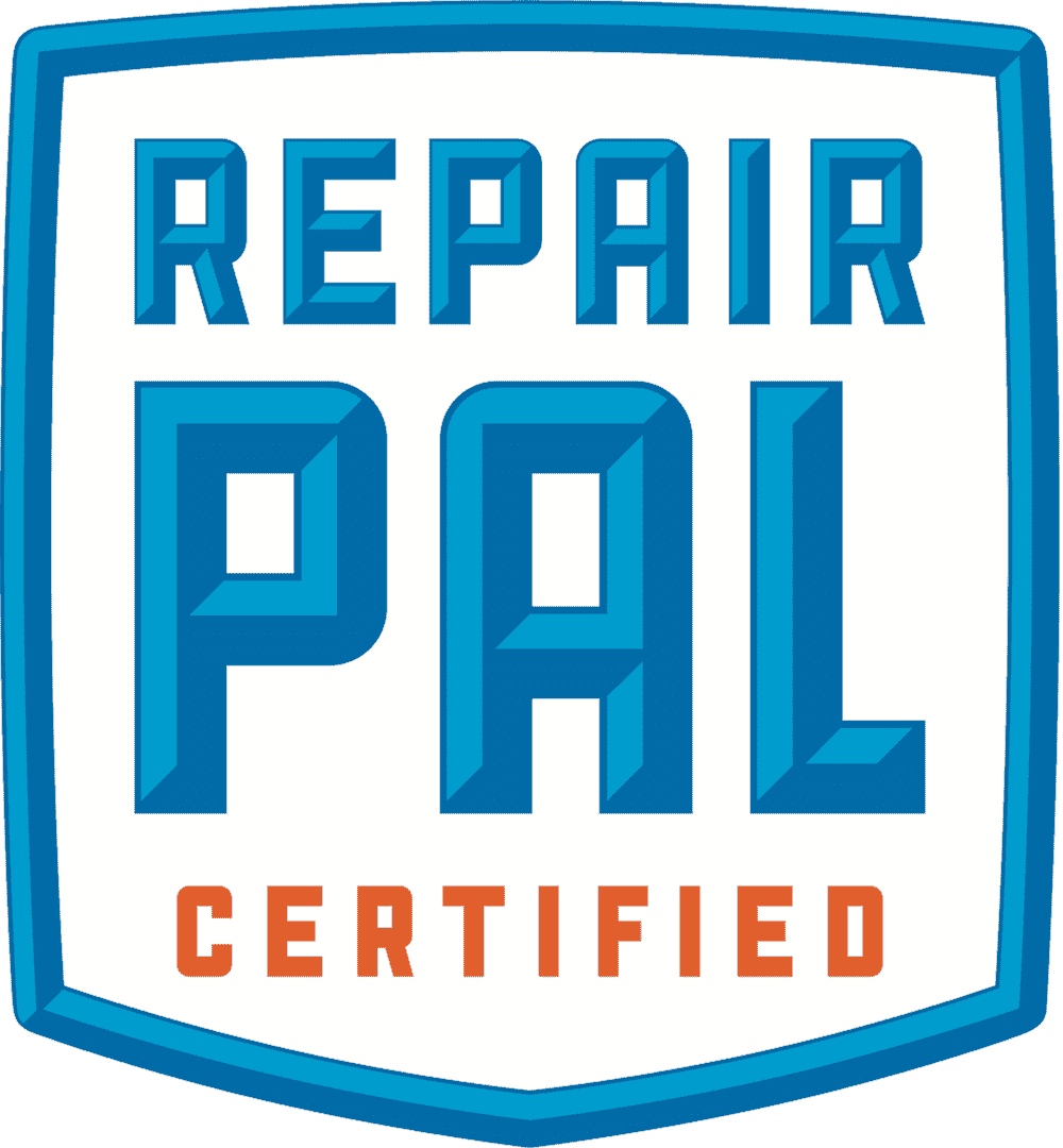 Repair Pal Certified logo in blue and orange on a white shield-shaped background