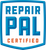 Repair Pal Certified logo in blue and orange on a white shield-shaped background