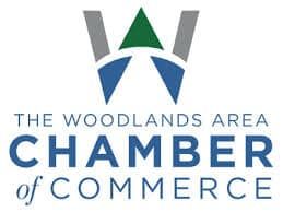 The Woodlands Area Chamber of Commerce logo in blue, green, and gray