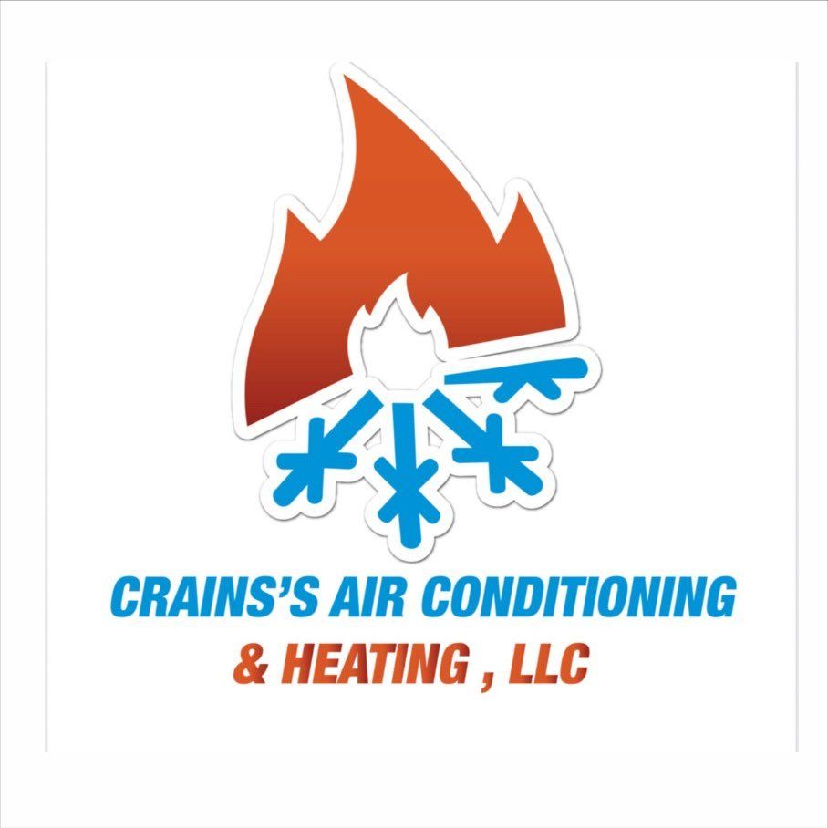 Logo for Crain's Air Conditioning & Heating, LLC: flame over a snowflake, blue text on white.