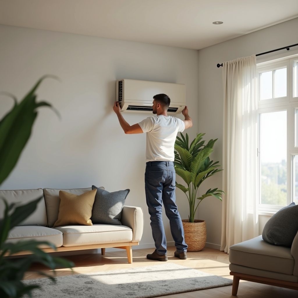 man Hanging mini split 