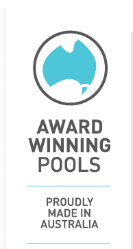 A logo for award winning pools proudly made in australia
