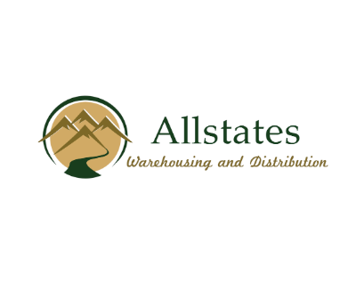 Allstates Warehousing and Distribution logo with green text and mountain emblem