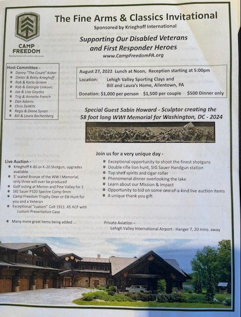 Flyer for the Fine Arms and Classics Invitational, supporting our disabled veterans and first responder heroes
