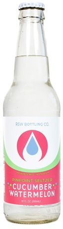 Clear glass bottle labeled “Cucumber Watermelon” with pink and green graphics.