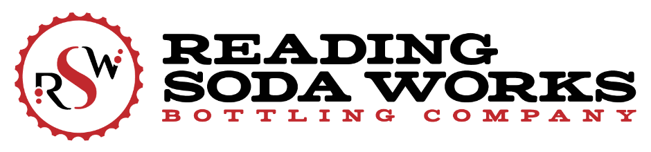 Reading Soda Works logo with red-and-black stylized text and a red gear icon on the left