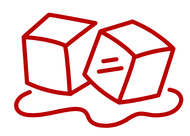 Two red outlined cubes, one with an equals sign, on a wavy red line