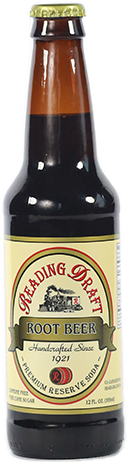 Bottle of Ale-8-One root beer, amber glass with cream label and gold cap