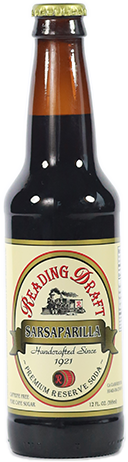 Glass bottle of dark stout beer with a cream label and gold cap, standing upright on a white background