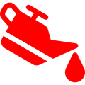 A red oil can with a drop of oil coming out of it.