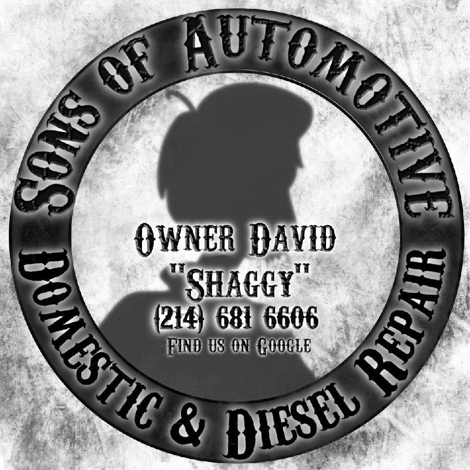 A logo for sons of automotive domestic and diesel repair