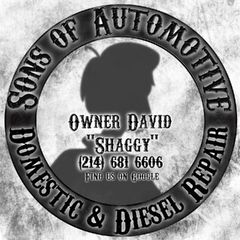 A logo for sons of automotive domestic and diesel repair