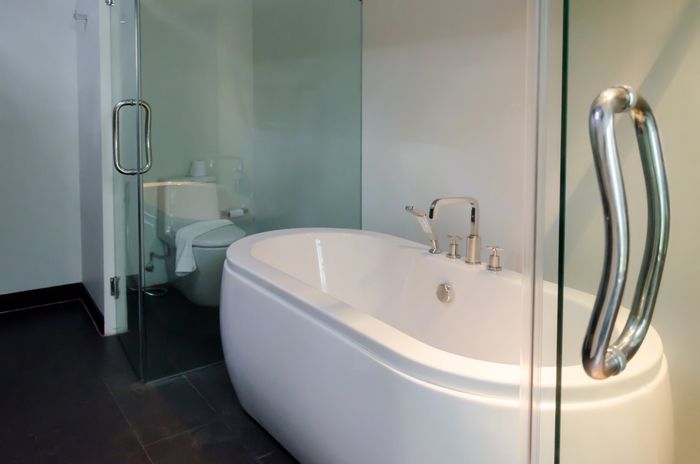 bathroom with glass door