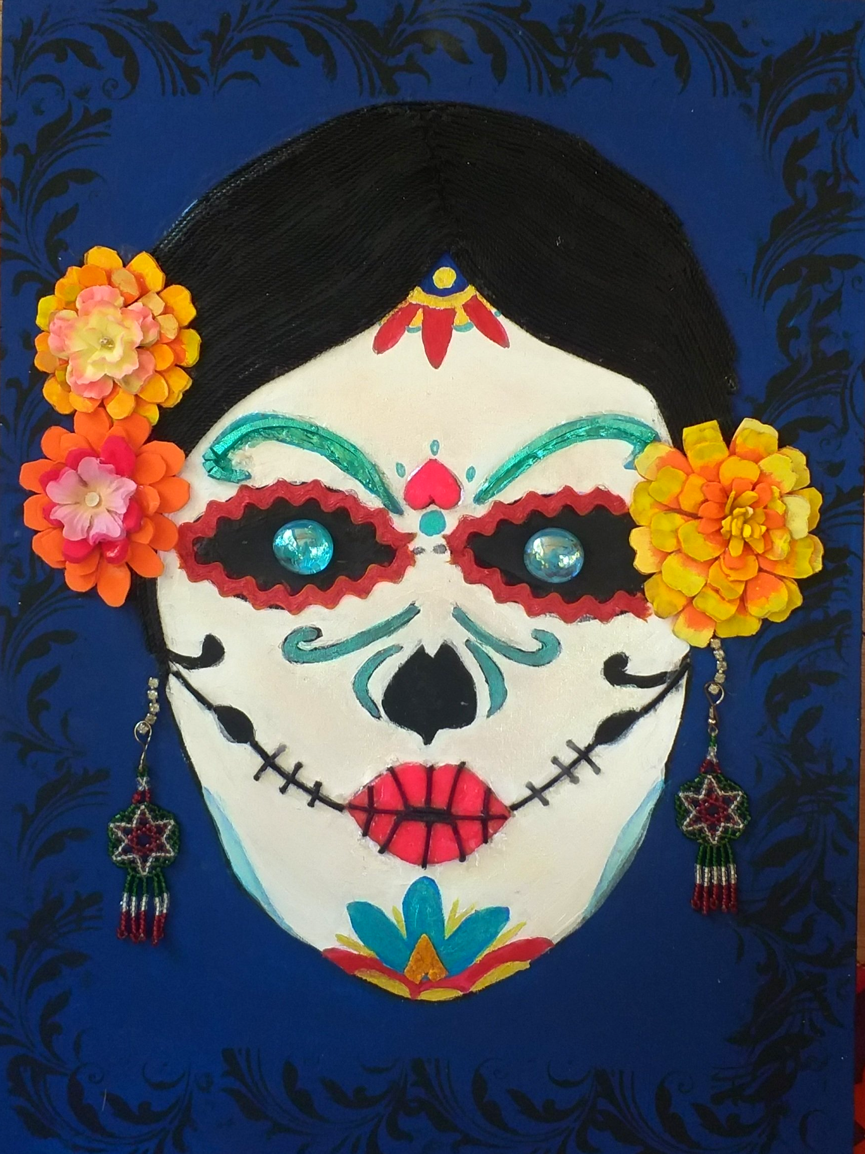Mixed media artwork by Merideth, using flipflops, Nylon twine, glass and other found or discarded items. 