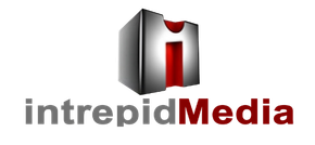 IntrepidMedia logo with gray and red 3D icon above the wordmark