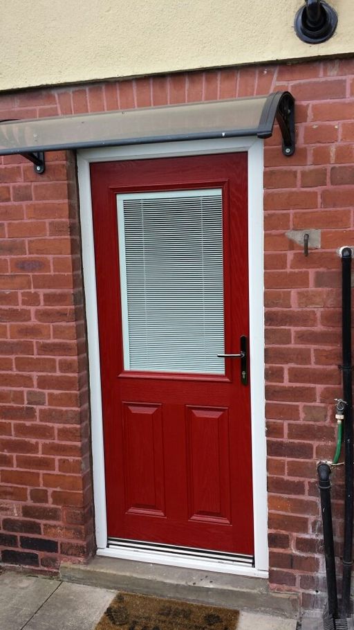 red back door with blind unit