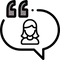 Profil de femme dans une bulle de dialogue entre guillemets.