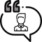 Silhouette d'une personne dans une bulle de dialogue entre guillemets.