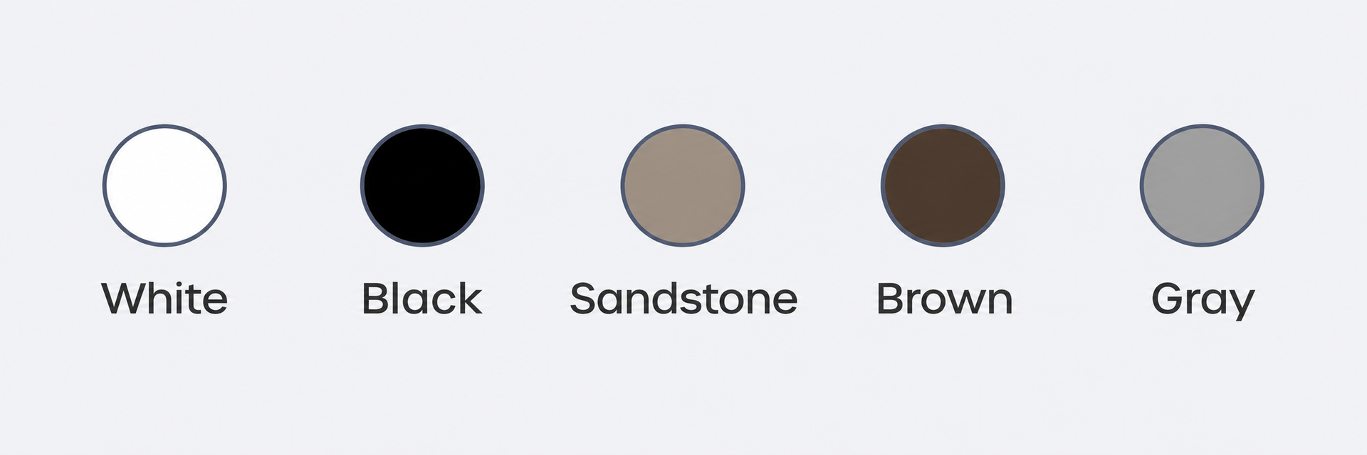 Color swatches labeled White, Black, Sandstone, Brown, and Gray