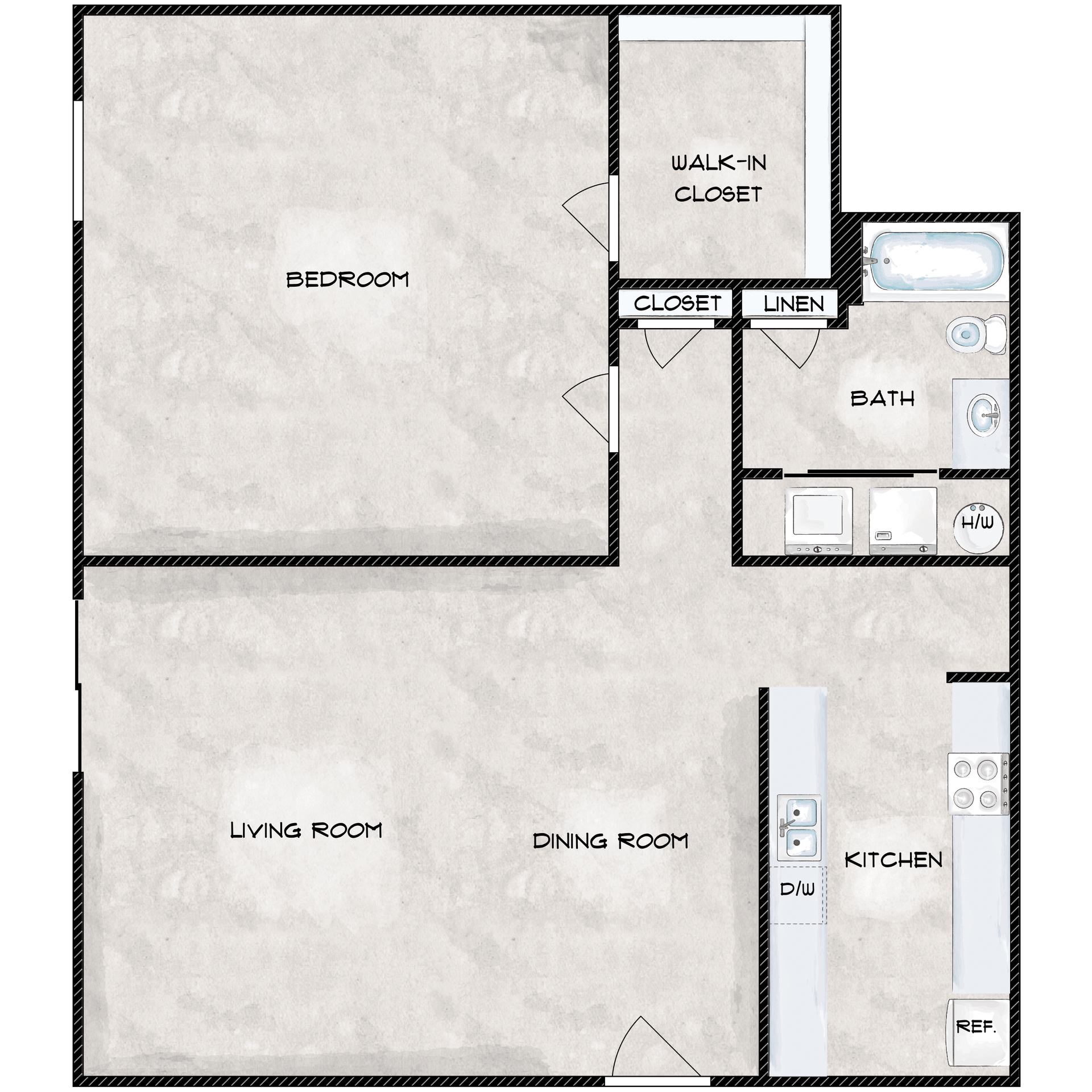 Floor Plan: 1 Bed · 1 Bath
