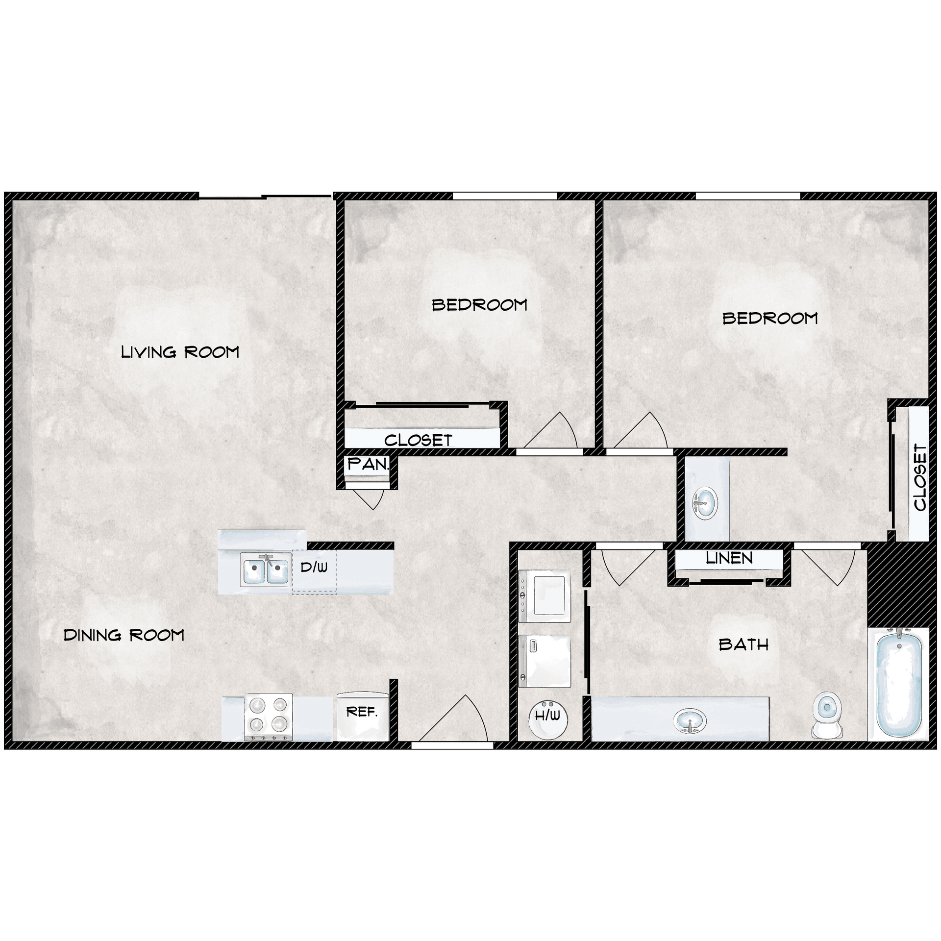 Floor Plan: 2 Bed · 1 Bath