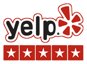 A yelp logo with five stars on it