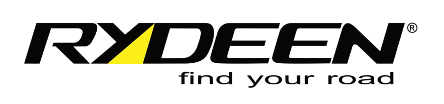 Logo for Rydeen, a black wordmark with a yellow triangle and the tagline 