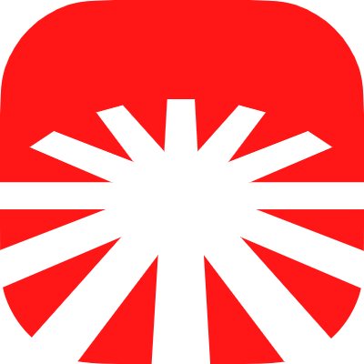 Red rounded-square icon with a white starburst and horizontal stripe on a red background